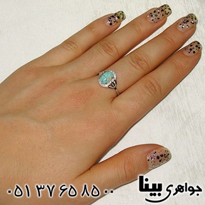 انگشتر فیروزه نیشابوری زنانه طرح لاله