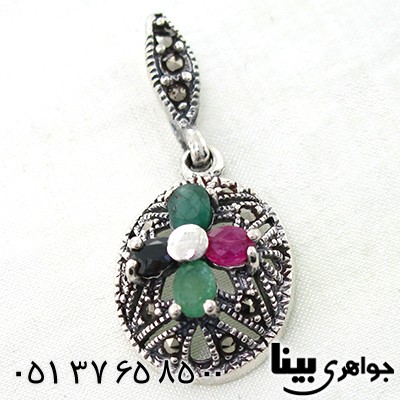 گردنبند چند جواهر زنانه یاقوت و زمرد طرح الهه