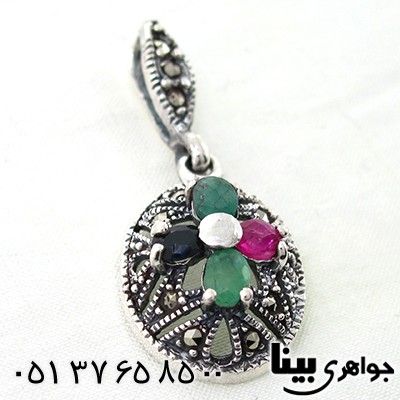 گردنبند چند جواهر زنانه یاقوت و زمرد طرح الهه