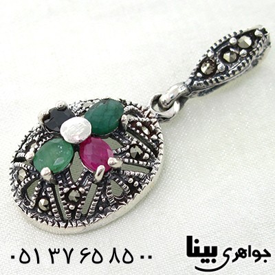گردنبند چند جواهر زنانه یاقوت و زمرد طرح الهه