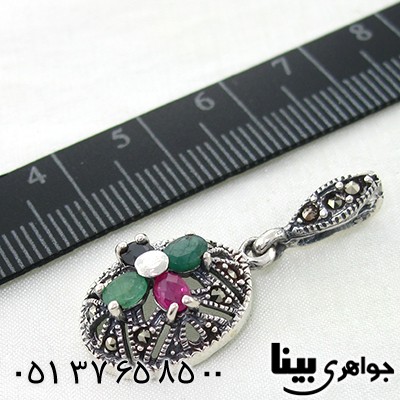 گردنبند چند جواهر زنانه یاقوت و زمرد طرح الهه