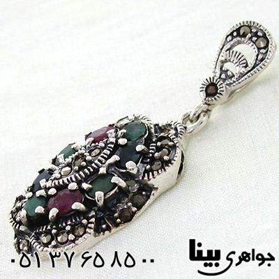 گردنبند چند جواهر زنانه یاقوت و زمرد مارکازیت طرح مهسا