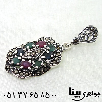 گردنبند چند جواهر زنانه یاقوت و زمرد مارکازیت طرح مهسا