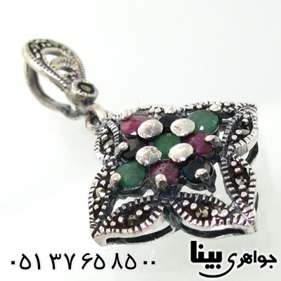 گردنبند چند جواهر یاقوت و زمرد زنانه طرح نگار