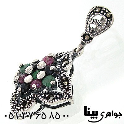 گردنبند چند جواهر یاقوت و زمرد زنانه طرح نگار