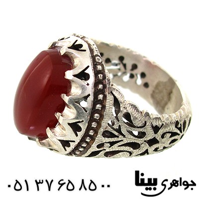 انگشتر عقیق یمنی مردانه شبکه کاری اسلیمی درشت