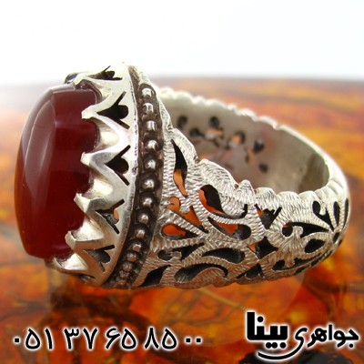 انگشتر عقیق یمنی مردانه شبکه کاری اسلیمی درشت