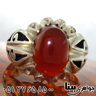 انگشتر عقیق یمنی مردانه شبکه ای اسلیمی