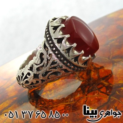 انگشتر عقیق یمنی مردانه اسلیمی باشکوه شبکه کاری شده درشت
