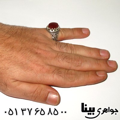 انگشتر عقیق یمنی مردانه اسلیمی باشکوه شبکه کاری شده درشت