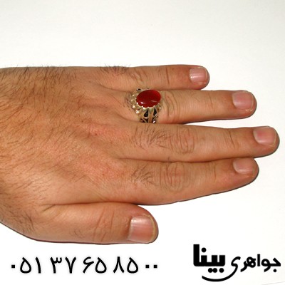 انگشتر عقیق یمنی مردانه اسلیمی شبکه ای درشت