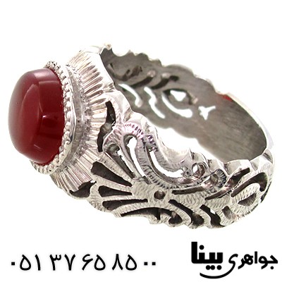 انگشتر عقیق یمنی مردانه شبکه کاری اسلیمی شکیل