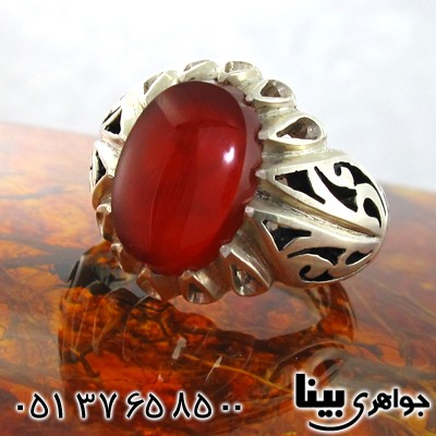انگشتر عقیق یمنی مردانه شبکه ای اسلیمی درشت