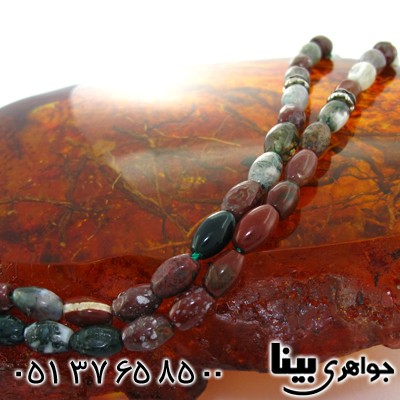 تسبیح عقیق خزه ای 33 دانه ای درشت بیضی