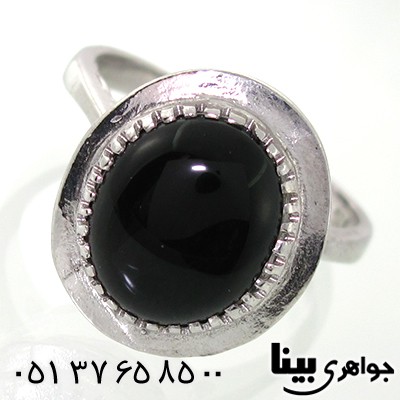 انگشتر عقیق سیاه (اونیکس) زنانه مشبک طرح ریوا
