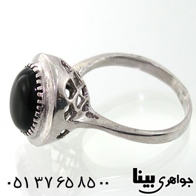 انگشتر عقیق سیاه (اونیکس) زنانه مشبک طرح ریوا