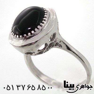 انگشتر عقیق سیاه (اونیکس) زنانه مشبک طرح ریوا