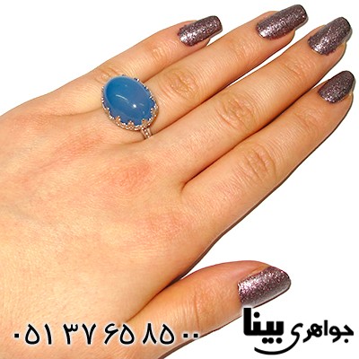 انگشتر عقیق آبی زنانه مشبک طرح رخشا