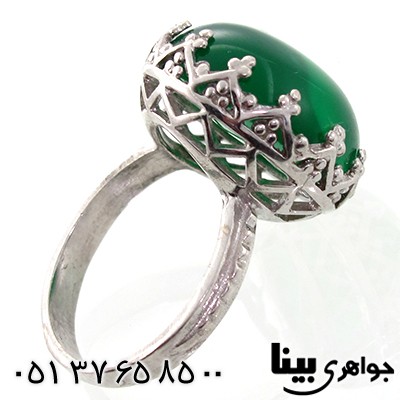 انگشتر عقیق سبز زنانه درشت طرح مشبک