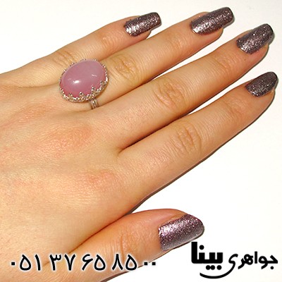 انگشتر عقیق صورتی زنانه درشت طرح مشبک