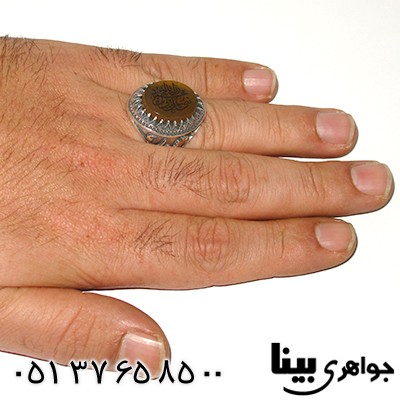 انگشتر عقیق مردانه درشت حکاکی با رکاب یا علی