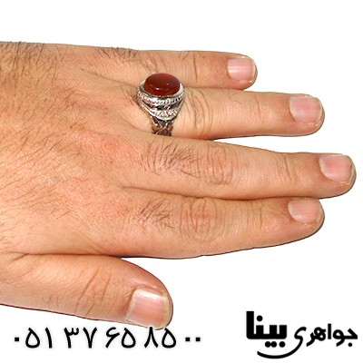 انگشتر عقیق یمنی مردانه اسلیمی شبکه ای درخشان