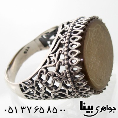 انگشتر عقیق مردانه حکاکی ناد علی درشت طرح صفوی و اسلیمی سلیمان