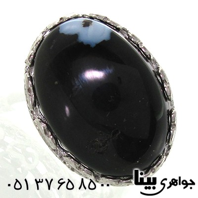انگشتر عقیق سیاه (اونیکس) سلیمانی زنانه درشت قلبی