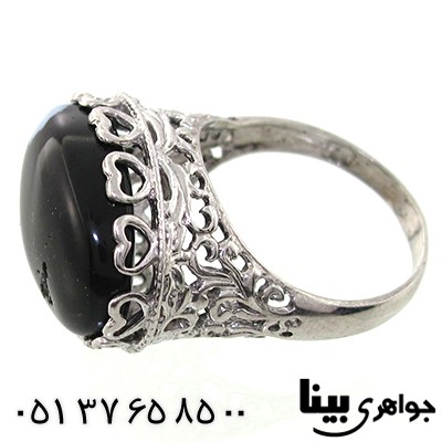 انگشتر عقیق سیاه (اونیکس) سلیمانی زنانه درشت قلبی