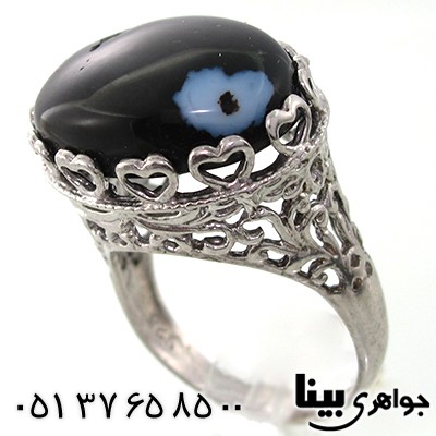 انگشتر عقیق سیاه (اونیکس) سلیمانی زنانه درشت قلبی