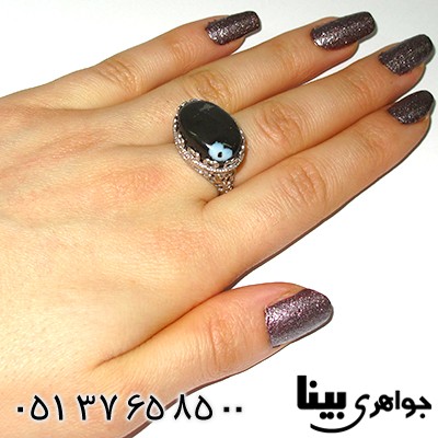 انگشتر عقیق سیاه (اونیکس) سلیمانی زنانه درشت قلبی