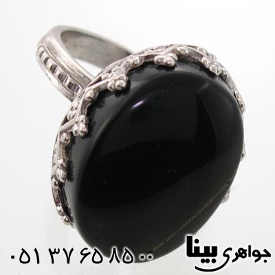 انگشتر عقیق یمنی سیاه زنانه درشت مشبک مهتاج