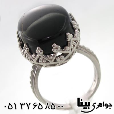 انگشتر عقیق یمنی سیاه زنانه درشت مشبک مهتاج