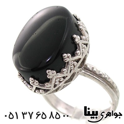 انگشتر عقیق یمنی سیاه زنانه درشت مشبک مهتاج