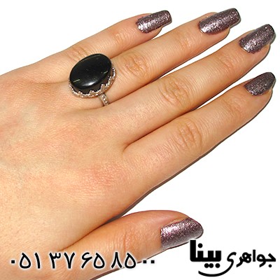 انگشتر عقیق یمنی سیاه زنانه درشت مشبک مهتاج