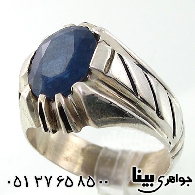 انگشتر یاقوت کبود آفریقایی مردانه درشت طرح مورب