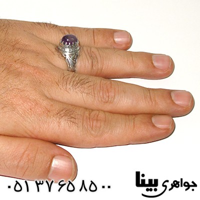 انگشتر آمتیست مردانه اسلیمی خوش نقش _کد:7558