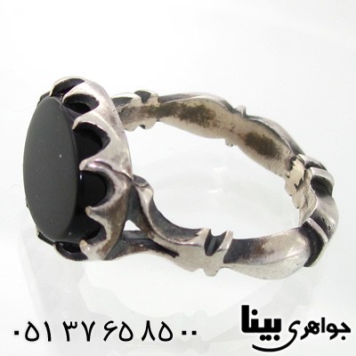 انگشتر عقیق سیاه (اونیکس) مردانه طرح سیاه قلم _کد:7560