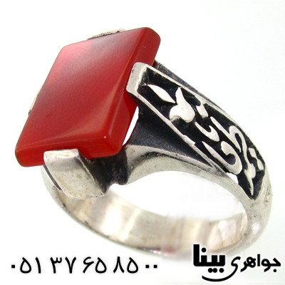 انگشتر عقیق قرمز مردانه طرح یا علی و یا فاطمه _کد:7576