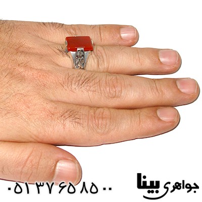 انگشتر عقیق قرمز مردانه طرح یا علی و یا فاطمه _کد:7576