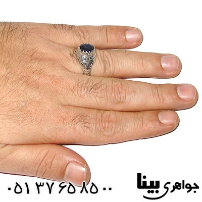 انگشتر یاقوت کبود آفریقایی مردانه با رکابی زیبا _کد:7585