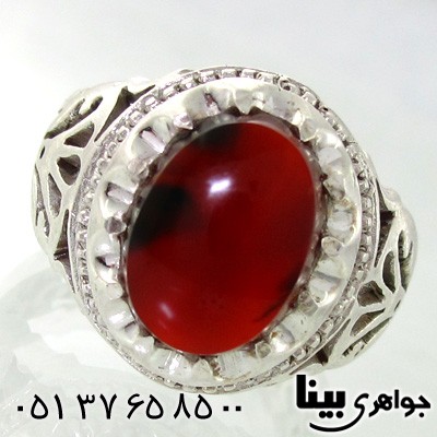 انگشتر عقیق یمنی مردانه شبکه کاری _کد:7587