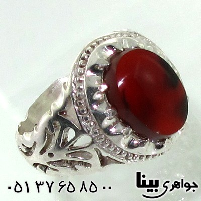 انگشتر عقیق یمنی مردانه شبکه کاری _کد:7587