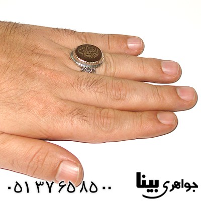 انگشتر عقیق مردانه درشت با حکاکی الحمد لله رب العالمین _کد:7590
