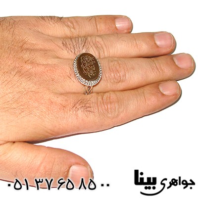 انگشتر عقیق مردانه درشت با حکاکی علی مع الحق _کد:7594
