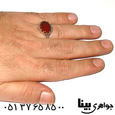 انگشتر عقیق قرمز مردانه درشت خوشرنگ _کد:7601