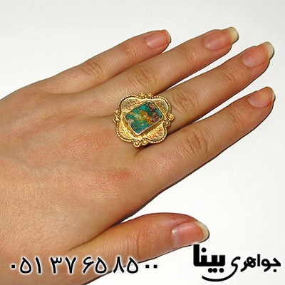 انگشتر فیروزه نیشابوری زنانه درشت زیر خاکی _کد:7627