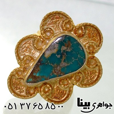 انگشتر فیروزه نیشابوری زنانه درشت زیر خاکی اشکی _کد:7636
