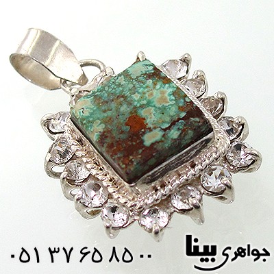 گردنبند فیروزه نیشابوری دور جواهری مربعی _کد:7680