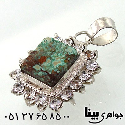 گردنبند فیروزه نیشابوری دور جواهری مربعی _کد:7680
